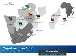 This map of namibia shows the major attractions, cities and towns scattered across this vast country situated in the south west of africa, bordering south africa, angola and botswana with the finger of the caprivi strip touching zambia and zimbabwe. Powerpoint Southern Africa Map