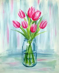 Pink Tulip Vase At Woodys Pub Paint Nite Events Tulip Painting Painting Flower Painting