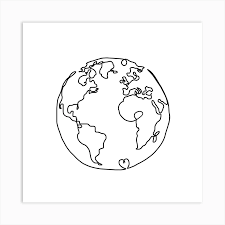 The World In Love Square Art Print Square Art Line Art Design Earth Drawings