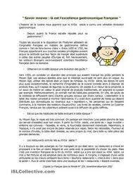 Gastronomie En France Gastronomie France Exercices De Comprehension