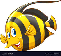 Black And Yellow Cartoon Fish With Yellow And Black Striped Vector Image On Vectorstock Vector Images Black Stripes Fish