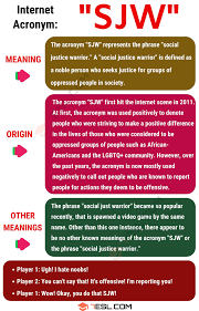 Sjw Meaning What Does Sjw Mean With Useful Conversations 7esl Sjw English Phrases Social Justice Warrior