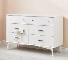 Metal drawer pulls in a light bronze finish. West Elm X Pbk Mid Century 6 Drawer Modern Kids Dresser Pottery Barn Kids