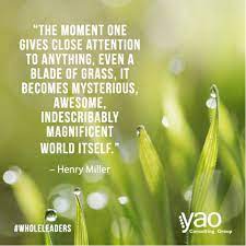 I Love This Quote From Henry Miller The Moment One Gives Close Attention To Anything Even A Blade Of Grass It Beco Henry Miller In This Moment Grass Quotes