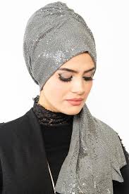 Antrasit Isiltili Fularli Abiye Bone Moda Trendler Esarp