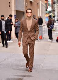 Also set sale alerts and shop exclusive offers only on shopstyle. Matt Bomer Wears A Brown Suit And Tan Turtleneck Outside Jimmy Kimmel Live