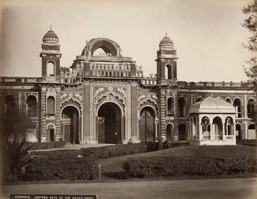 View of the principal gateway into the Kaiserbagh, Lucknow, c. 1858. The Kaiserbagh complex was built by Nawab Wajid Ali Shah (ruled 1847-56), and was much damaged and looted in 1858. A
