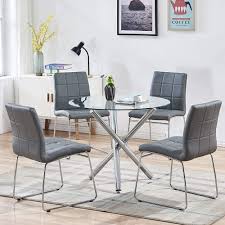Halford pecan brown finish round dining table for 4 with black metal base (46.3 in. Buy Sicotas 5 Piece Round Dining Table Set Modern Kitchen Table And Chairs For 4 Person Dining Room Table Set With Clear Tempered Glass Top Dining Set For Dining Room Kitchen Table