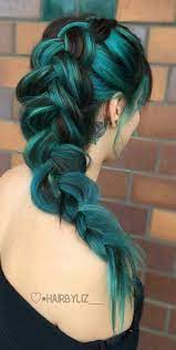 Teal Greenish Blue Braided Dyed Hair Color Liz Colors Hair Styles Green Hair Teal Hair