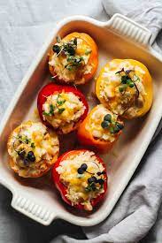 Spoon the remaining rice mixture around peppers. Cheesy Chicken And Rice Stuffed Peppers Jar Of Lemons