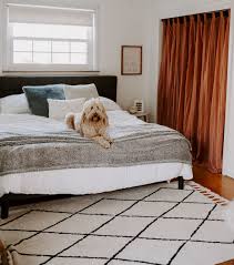 Black And White Bedroom With Pops Of Teal And Rust Ft Zinus Lottie Upholstered Square Stitched Platform Bed Frame Black Bed Frame Bed Linens Luxury Bed Frame