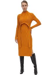 Stone long sleeve piped knit mini dress. Proenza Schouler Viscose Blend Rib Knit Midi Dress In Orange Modesens