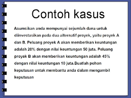 Contoh kasus dengan menggunakan decision tree. Pohon Keputusan 1 Febby Ayu K D 2