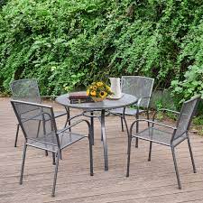 Find the best round dining tables for your home in 2021 with the carefully curated selection available to shop at houzz. Buy Aecojoy 5 Piece Patio Metal Dining Set Outdoor Metal Dining Table Set With Round Table 1 73 Umbrella Hole And 4 Stackable Arm Chairs Patio Dining Bistro Set For Garden Bistro Deck Dark Gray Online In