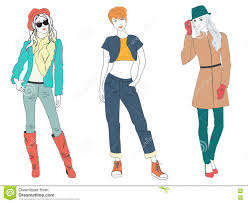 Beautiful Young Woman Lady Models in Casual Modern Fashion Clothes Isolated. Flat Sketch Line Girls People Set. Stock Vector - Illustration of model, people: 80333512