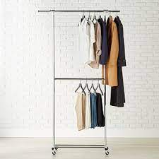 To ensure the rail stays fixed position, two castor feature locking. Clothes Rack Chrome Metal Double Hang Clothes Rack The Container Store