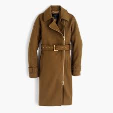 Belted Zip Trench Coat In Wool Melton Wool J Crew Trench Coat Women S Coats Jackets Olive Coat