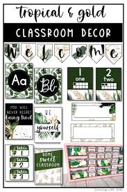 Tropical And Gold Classroom Decor Growing Bundle Classroom Jobs Classroom Bulletin Boards Classroom Decor