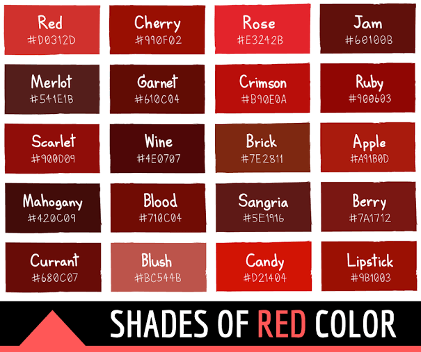 134 Shades of Red: Color Names, Hex, RGB, CMYK Codes | Color Meanings