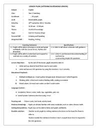 Lesson plan english year 3 kssr reading. Lesson Plan Listening Speaking Lesson Plan Question
