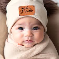 Buy Three Months Baby Engraved Leather Patch Beanie Gift for Your Little  One Online in India