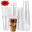Treamon Disposable Plastic Cups, Clear, with Flat Lids and Straws ...