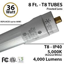 8ft Led Tube Light T8 36w 4000lm 5000k Ip40 Frosted Lens Ledradiant
