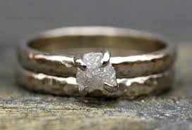 Conflict Free Raw Rough Diamond Engagement Ring And Wedding Band In 10k White Or Yellow Gold One Carat Size C Diamonds Rough Diamond Engagement Ring Silver Engagement Rings Uncut Diamond Ring Engagement