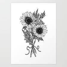 Black and white floral art prints. Black White Stippling Dot Work Sunflower Floral Print Art Print By Rebeccakosiuk Society6