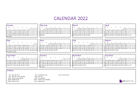 Calendar 2022 Excel