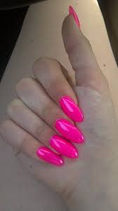Acrylic nail paints are a mixture of liquid monomer and powder polymer. Hot Pink Almond Nails Designs Pink Acrylic Nails Pink Nails