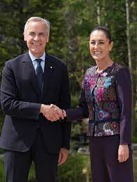 La presidenta de México Claudia Sheinbaum Pardo saludando al primer  ministro de Canadá, Mark Carney en la cumbre G7. #G7Canada