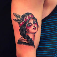 Nowadays more and more people have tattoos with various motifs. Traditional Style Native American Woman Portrait Tattoo