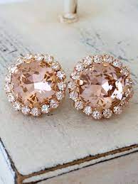 Rose Gold Blush Pink Crystal Stud Earrings By Eldortinajewelry Pink Stud Earrings Rose Gold Jewelry Blush Earrings