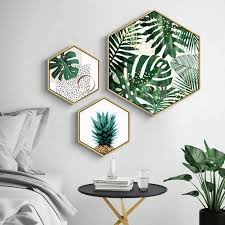 Home Hexagon Green Plant Painting Plant Framed Art Christmas Gift Living Room Decor Gift For Her Kid Room Decor Living Room Decor Gifts Living Decor