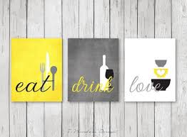 Grey kitchen cabinet with yellow walls serves a classic and timeless look for the kitchen. Modern Kitchen Decor Kitchen Wall Art Print Set Eat Drink Love Yellow Grey Black White Modern Kitchen Decor Set Of 3 Many Sizes Unframed Inspiringpeople Leading Inspiration Magazine Discover Best Creative Ideas