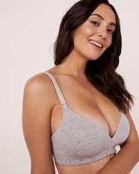 Nursing Lightly Lined Wireless Cotton Bra Grey Mix La Vie En Rose