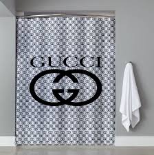 Inspired White Gucci Logo Shower Curtain Cheap And Best Quality 100 Money Back Guarantee Home Decor Home Living Room Sets Curtains Cheap Shower Curtains