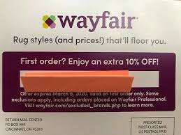 Wayfair Coupon 10 Off First Order Exp March 6 2020 Online Fast To You In 2020 First Order 10 Off Coupons