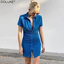Get bodycon dress with sleeves delivered to your door. Short Sleeve Ruched Bodycon Dresses For Women 2021 Summer Sexy Mini Dress Blue Green Turn Down Collar Button Up Shirt Dress Dresses Aliexpress