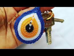 Nazar Boncugu Motifli Anahtarlik Yapimi Tig Oyasi Youtube Crochet Tatting Jewelry Crochet Earrings