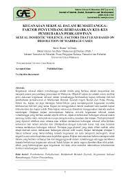 Mengubah segala ketetapan yang ditetapkan di musyawarah nasional ptbmmki. Pdf Keganasan Seksual Dalam Rumahtangga Faktor Penyumbang Berdasarkan Kes Kes Pembubaran Perkahwinan Sexual Domestic Violence Factors That Lead Based On Dissolution Of Marriage Cases Hasna Hazni Academia Edu