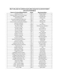 2017 COLLEGE & CAREER FAIR AND COLLEGE & CAREER NIGHT LIST OF ATTENDEES