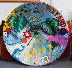 Matt Jordan Satellites Gone Abstract Painting Steel Spun Satellite Dish Vivid Colours Abstract Painting Vivid Colors Painting