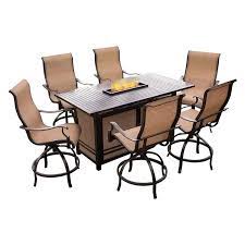 Monaco Seven Piece High Dining Bar Set With 30 000 Btu Fire Pit Bar Table Fire Pit Dining Set Fire Pit Table Set Patio Dining Set