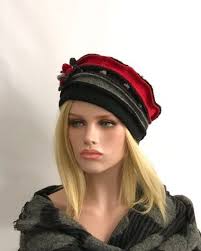 Women's Hat. Anais Black-red-grey Boiled Wool Hat. Women's Beanie. Winter  Beanie. Wool Beanie. Women's Wool Toque.