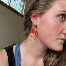 Stained Glass Mushroom Earrings, Soldered Art Jewelry, Hanging Bright Glass  Earrings Colorful Earrings, Mushroom Jewelry