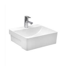 Deck mounted blue glass wash basin, for bathroom. Cera White Semi Recessed Wall Hung Wash Basin Model Number Colga Id 21082781388