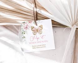EDITABLE Butterfly Pop It When She Pops Mini Champagne Favor Tag Floral  Pink & Gold Butterfly Baby Shower Champagne Tag Mini Wine Tag 0162