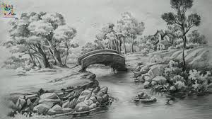 This is a landscape drawing for beginners with pencil sketching and shading.a simple pencil drawing. Landscape Drawings In Pencil